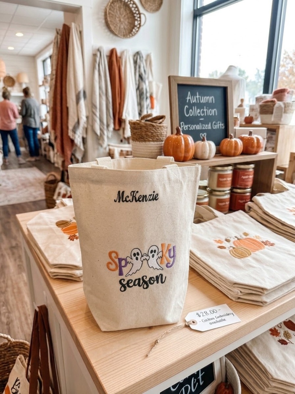 Halloween Cream Canvas Tote - Spooky Season- name added is free!